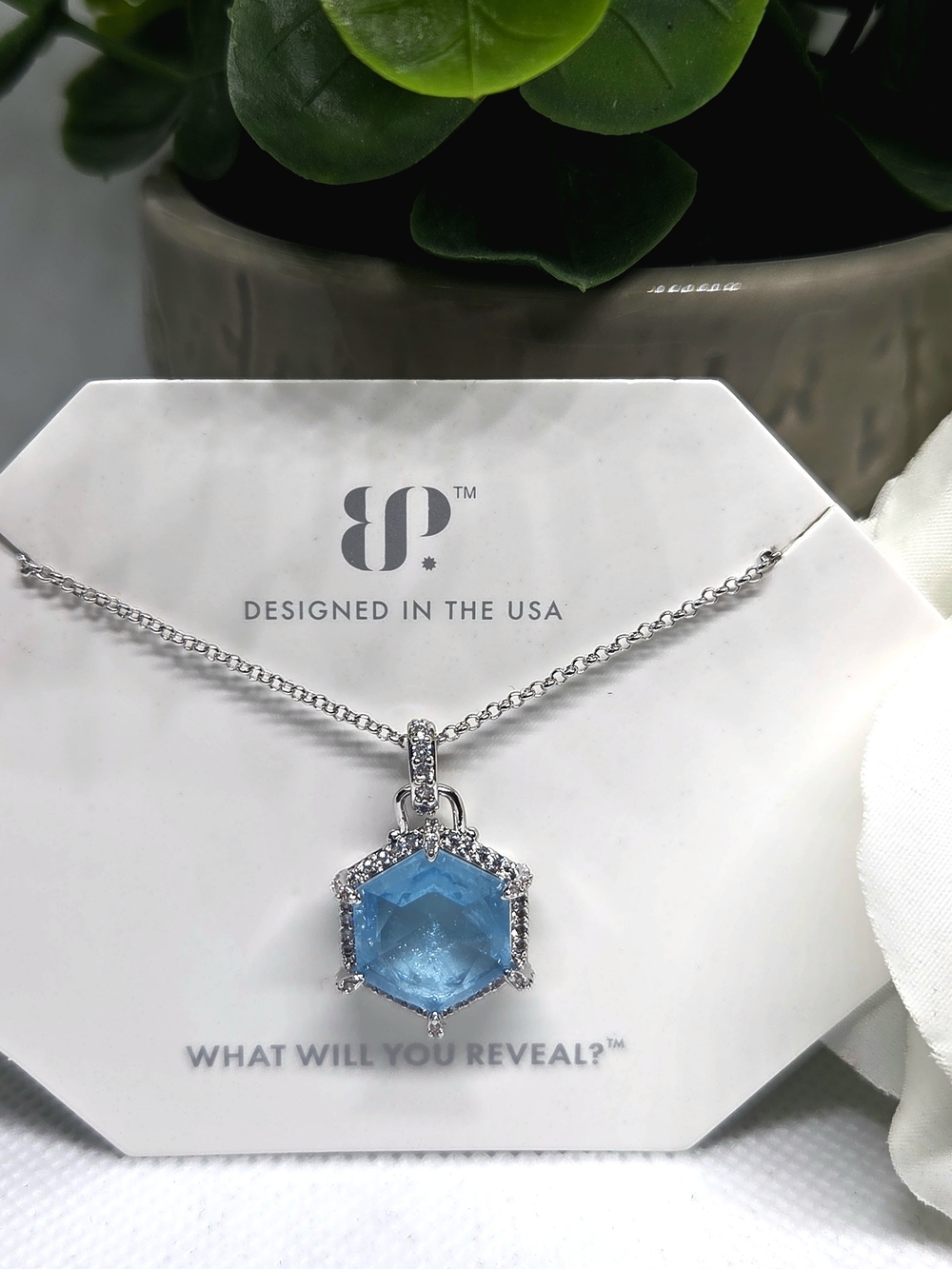 BP Baby Sky Blue Topaz Hexagon Pendant On Rhodium Plating